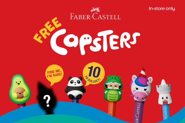 Purchase any two Faber-Castell products in store and receive a FREE Capster pen topper. 10 to collect with 1 rare
