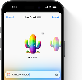 Preview of a customised Genmoji based on the prompt: Rainbow cactus