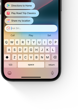 A text field at the top of keyboard in iPhone says Ask Siri