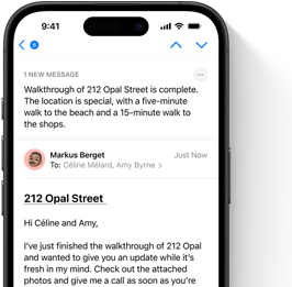 An email in the Mail app is shown with a summary you can read at the top