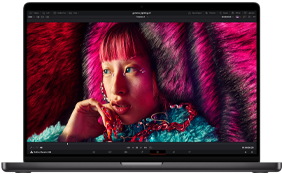 16-inch MacBook Pro screen displays a complex image showcasing the clarity of the Liquid Retina XDR display.