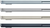 Side exteriors of four MacBook Air laptops, showcasing four different finishes
