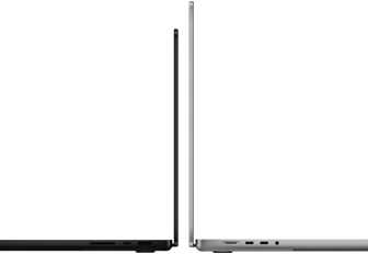 MacBook Pro 14-inch and 16-inch back to back, showing size difference and emphasising the narrow profile