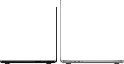 MacBook Pro 14-inch and 16-inch back to back, showing size difference and emphasising the narrow profile