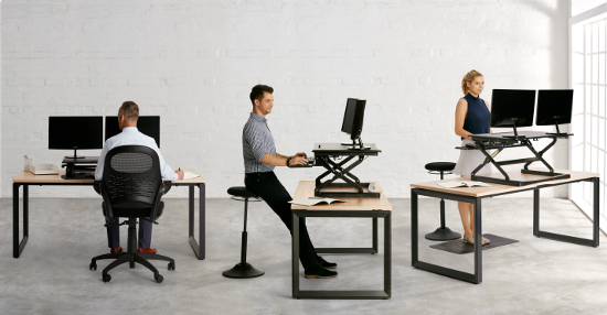 Black Home Office Desk Workstation Sit to Stand Desk Riser Fits Dual Monitors 32 inch Standing Desk Converter Adjustable Height Pro-Grade Ergonomic Stand Up Desks with Wide Removable Keyboard Tray 