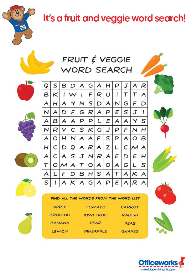 Kids Zone Fruit Salad Crossword