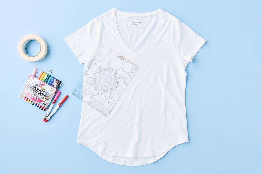 Markers and drawing templates are key to creating this cool T-shirt design