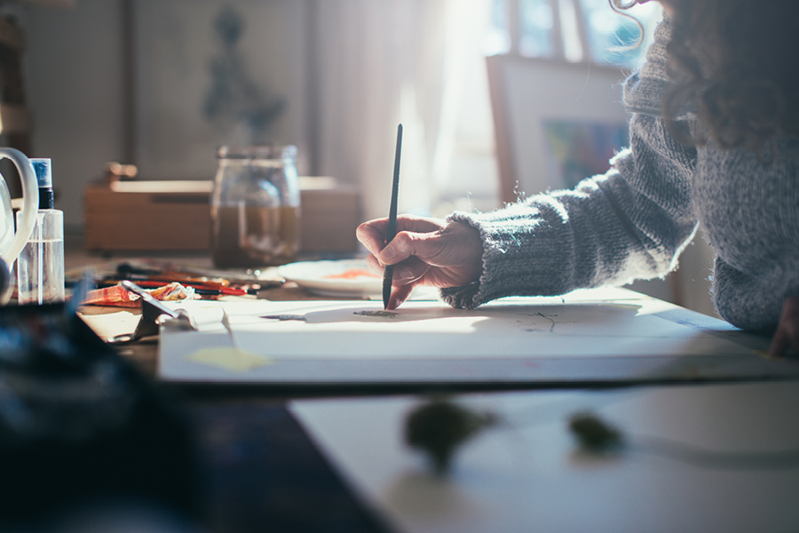 Try this art therapy idea: painting with watercolours, focusing on how the paint flows together