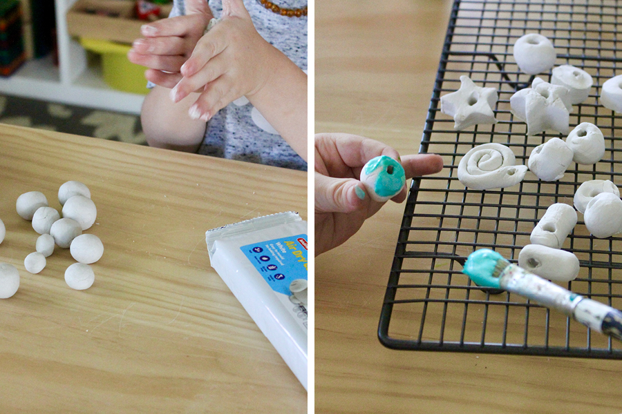 @playtime.messy.madness made air dry clay beads as a fun craft idea for kids.