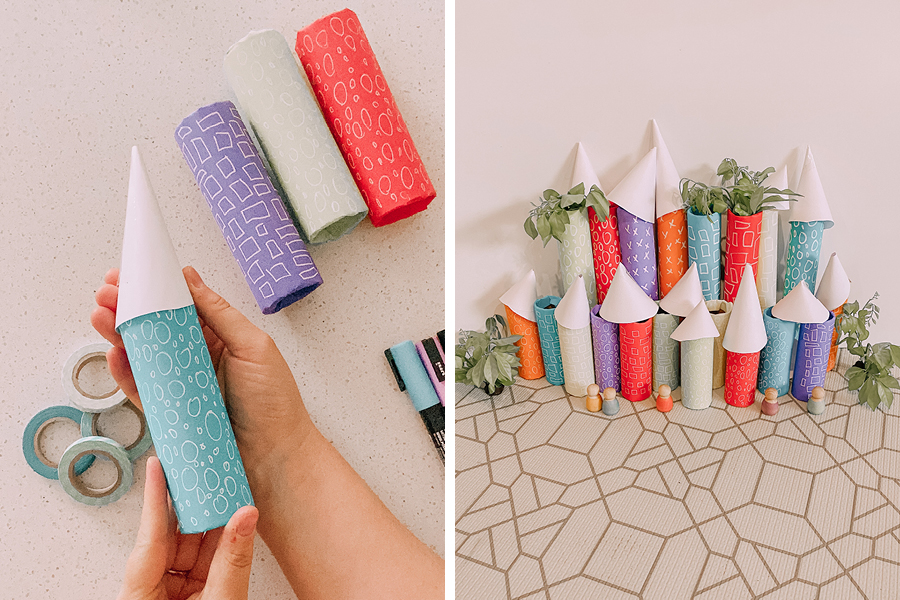 @our.tiny.moments built a cardboard roll city as a fun craft idea for kids.