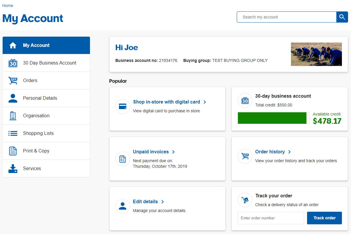 Managed Business Customer Dashboard